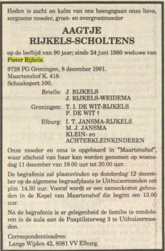 aagtje scholtens in 1991.